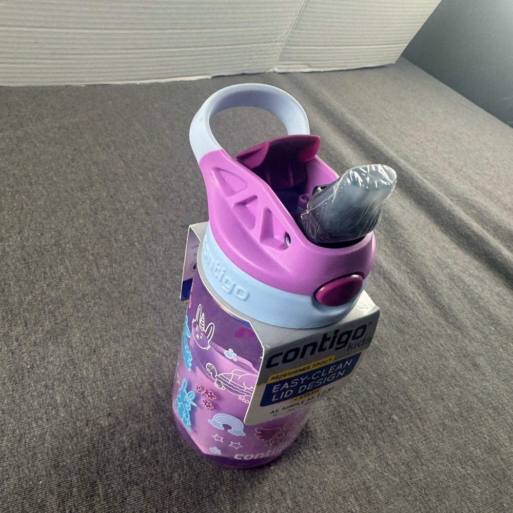 Contigo Kids 14oz Water Bottle Easy Clean Lid Purple Unicorn Bunny BPA Free - Picture 3 of 7